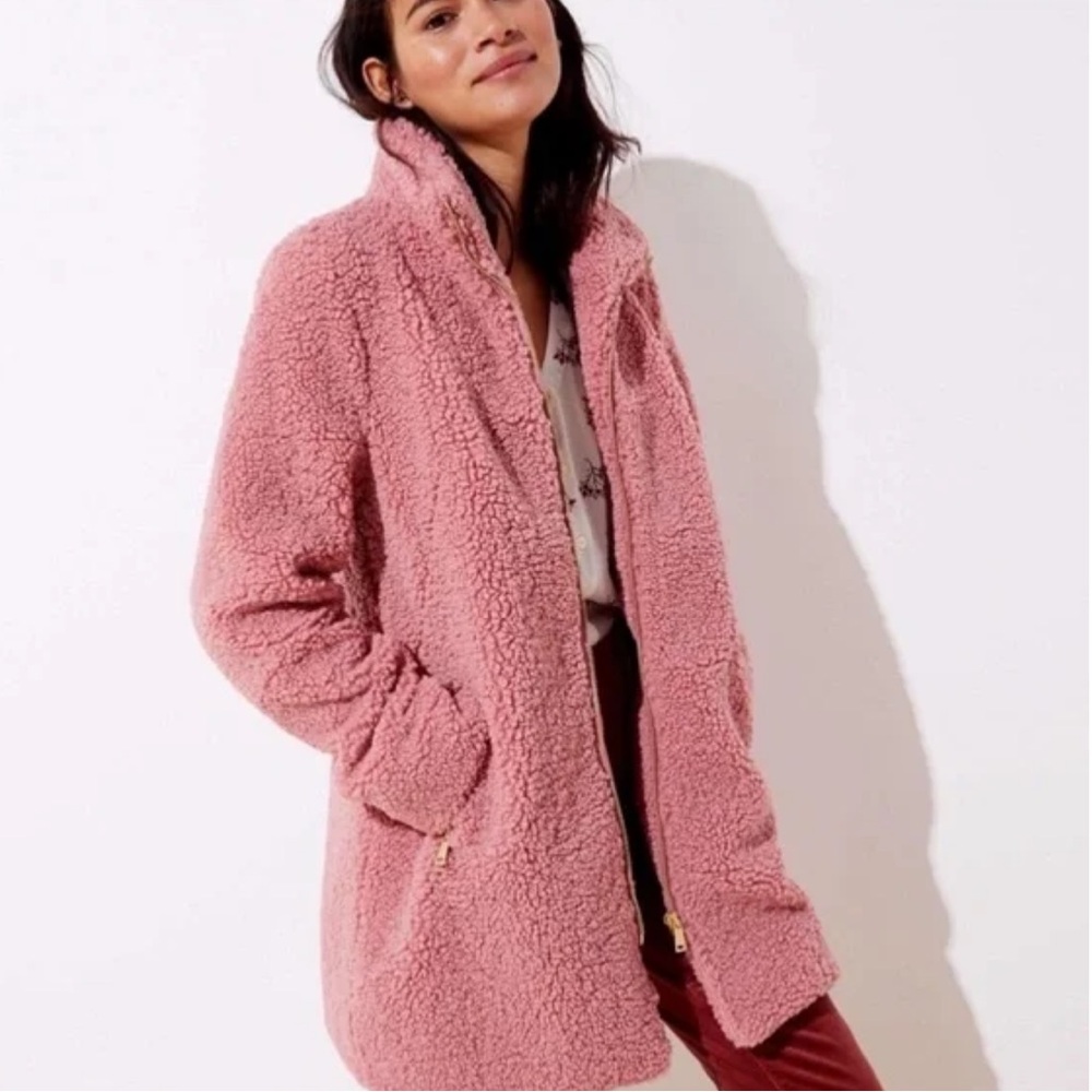 Ann Taylor LOFT Pink Teddy Sherpa Jacket Coat